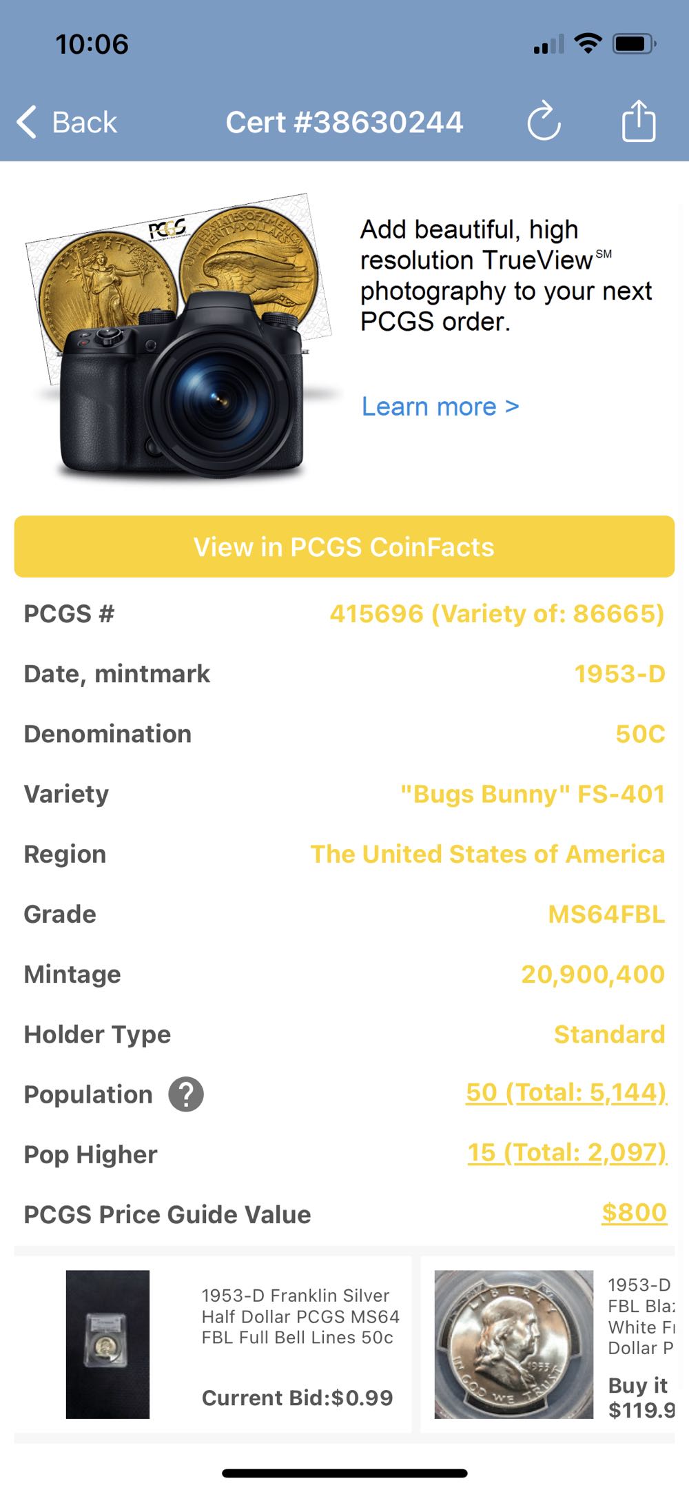 Franklin Half 1953-D (FBL-Bugs Bunny)  coin collectible - Main Image 3