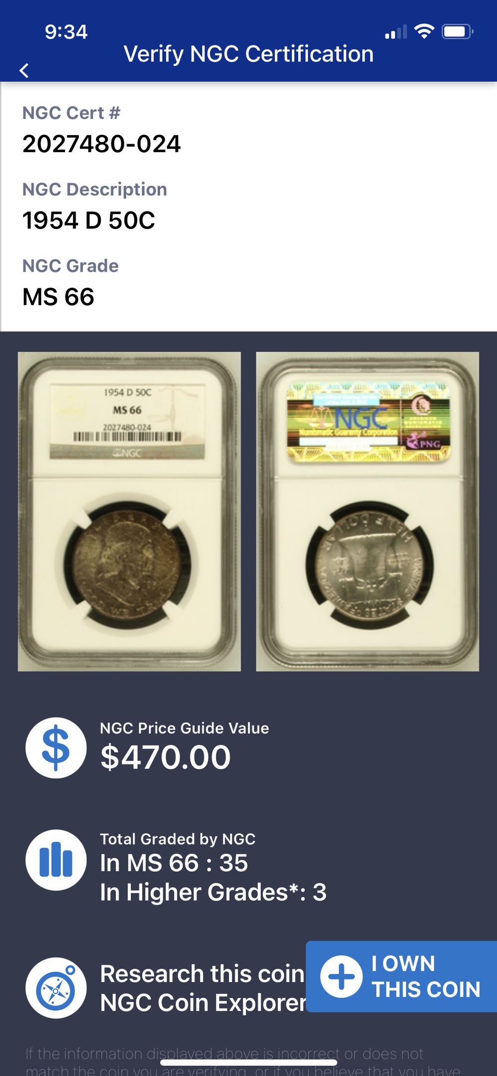 Franklin Half 1954-D  coin collectible - Main Image 3