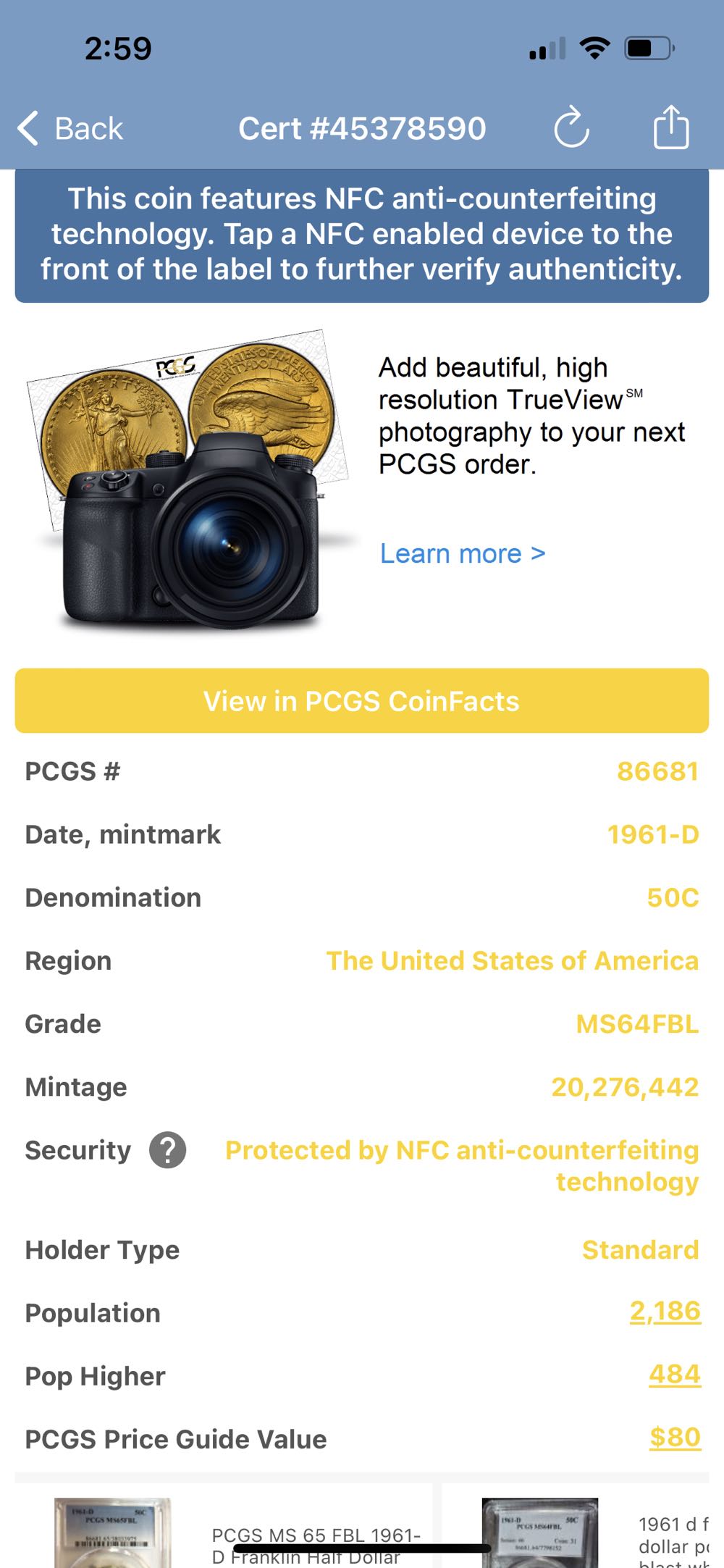 Franklin Half 1961-D (FBL)  coin collectible - Main Image 3