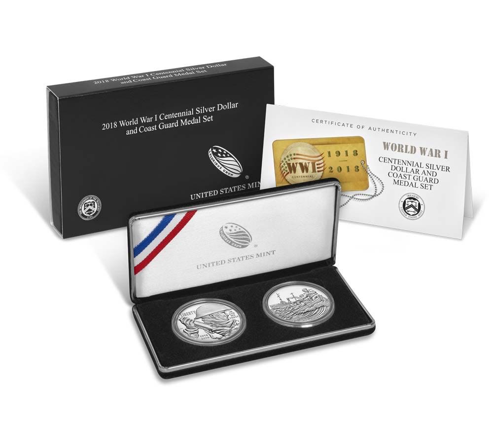 2018 World War I Centennial Silver Dollar and Coast Guard Medal Set  coin collectible - Main Image 1