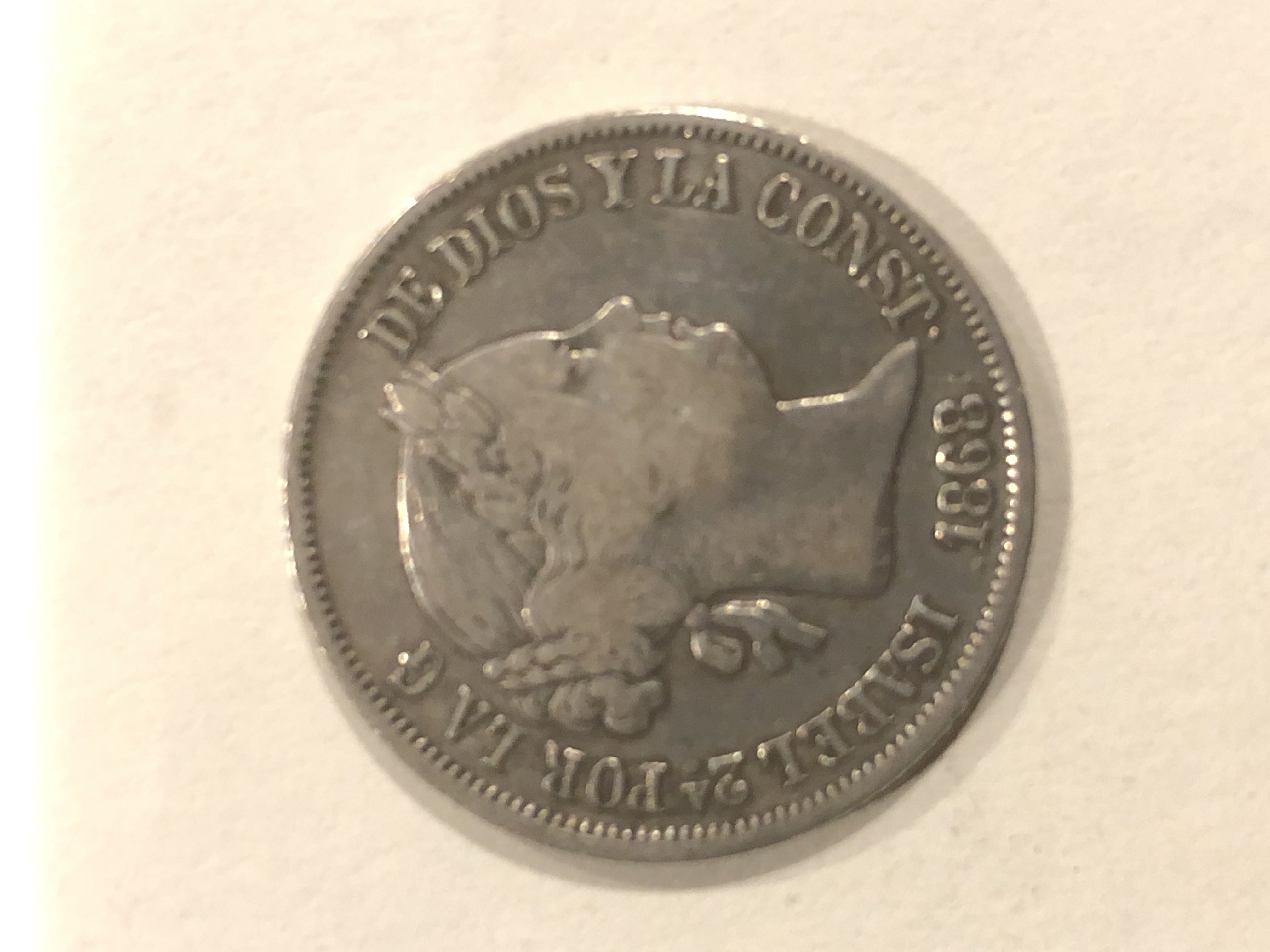 1868 PHILIPPINES Spanish Queen ISABELLA II Genuine SILVER 20 Cents Coin i81020  coin collectible - Main Image 2