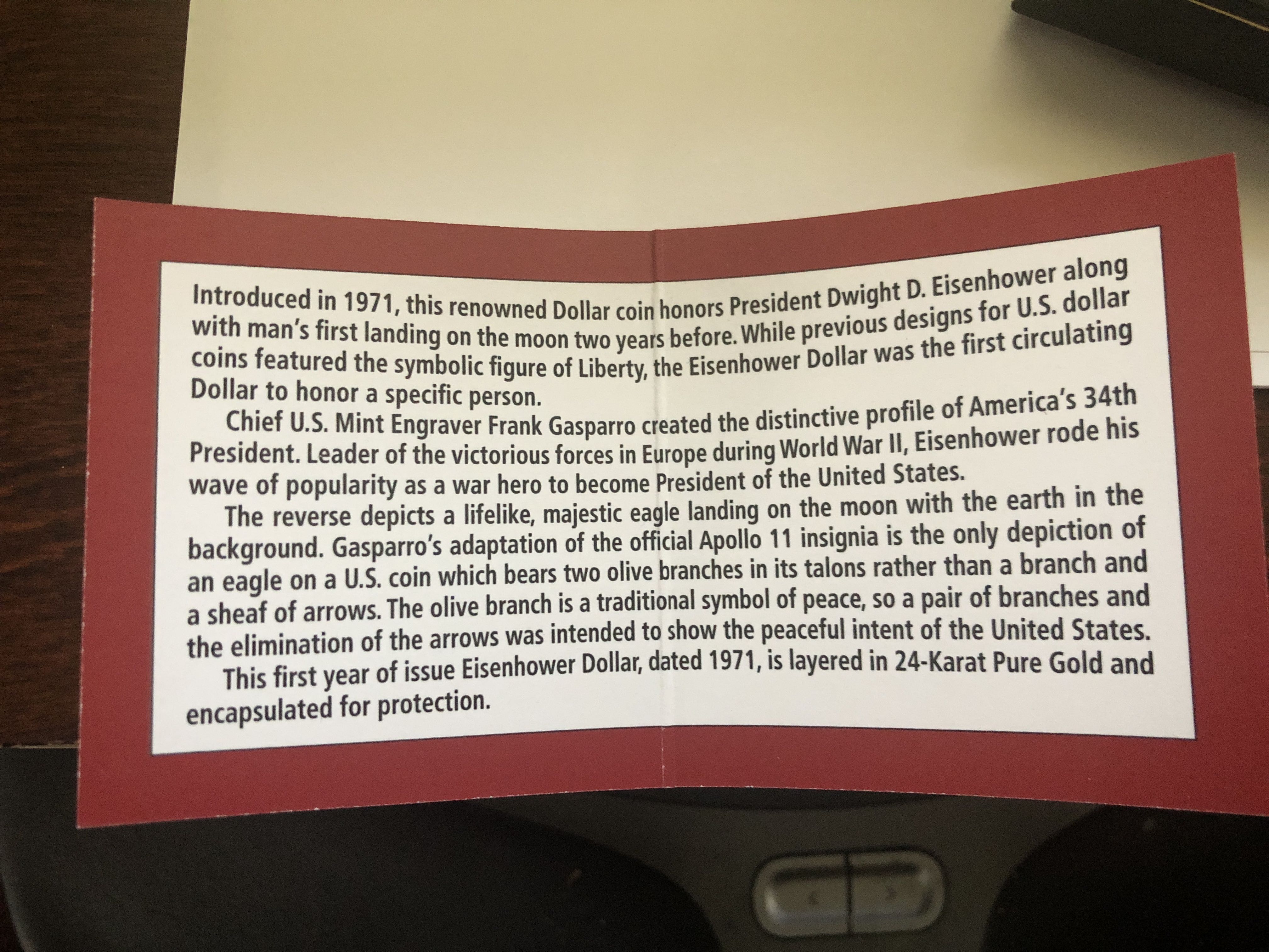 1971 First Year Of Issue Eisenhower Dollar Layered In Gold  coin collectible [Barcode 737069938554] - Main Image 3