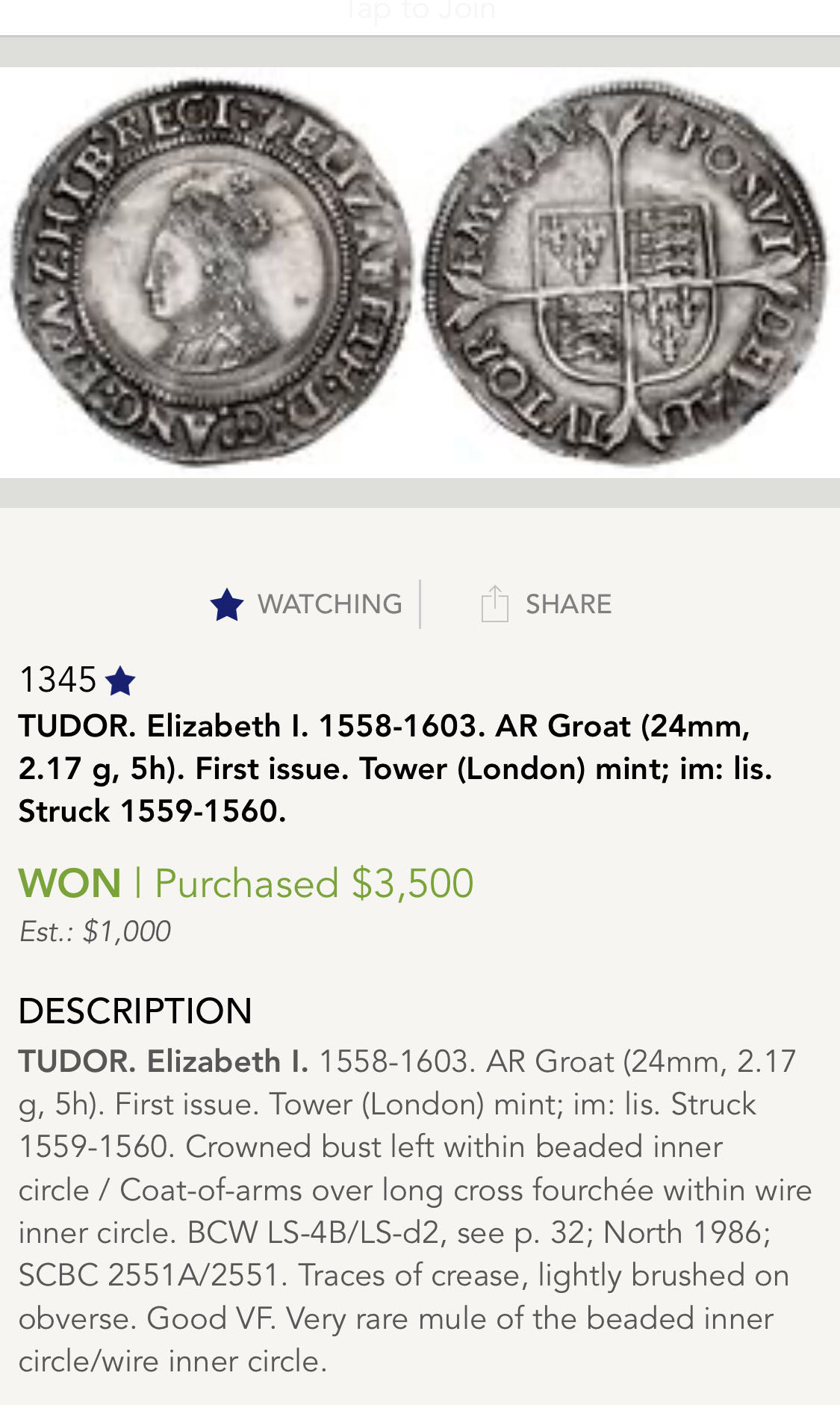 Great Britain Elizabeth I Groat  coin collectible - Main Image 3