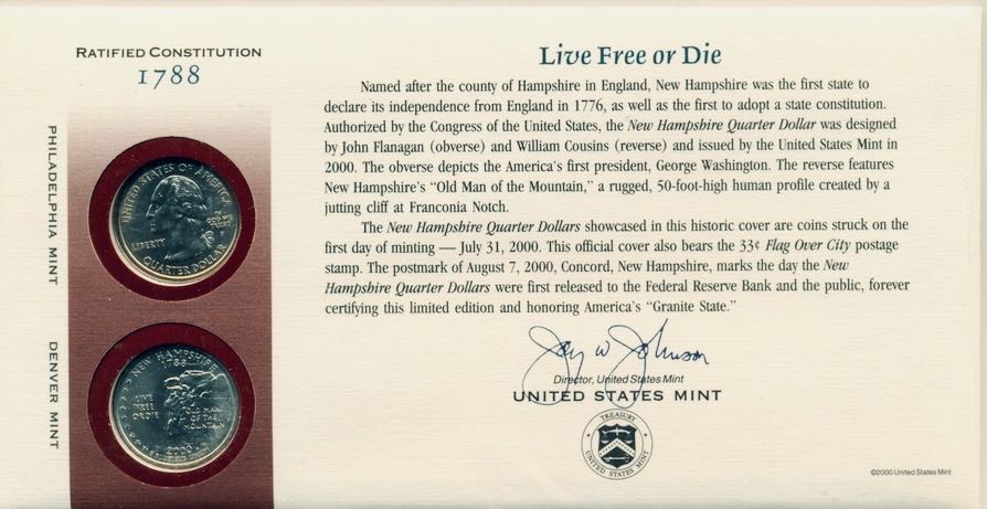 New Hampshire State Quarter First Day Commemorative Coin Cover  coin collectible - Main Image 2