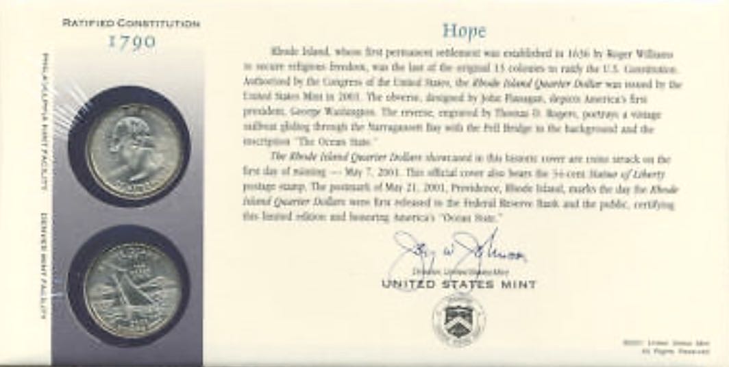 Rhode Island State Quarter First Day Commemorative Coin Cover  coin collectible - Main Image 2