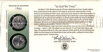 Florida State Quarter First Day Commemorative Coin Cover  coin collectible - Main Image 2