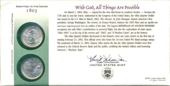 Ohio State Quarter First Day Commemorative Coin Cover  coin collectible - Main Image 2