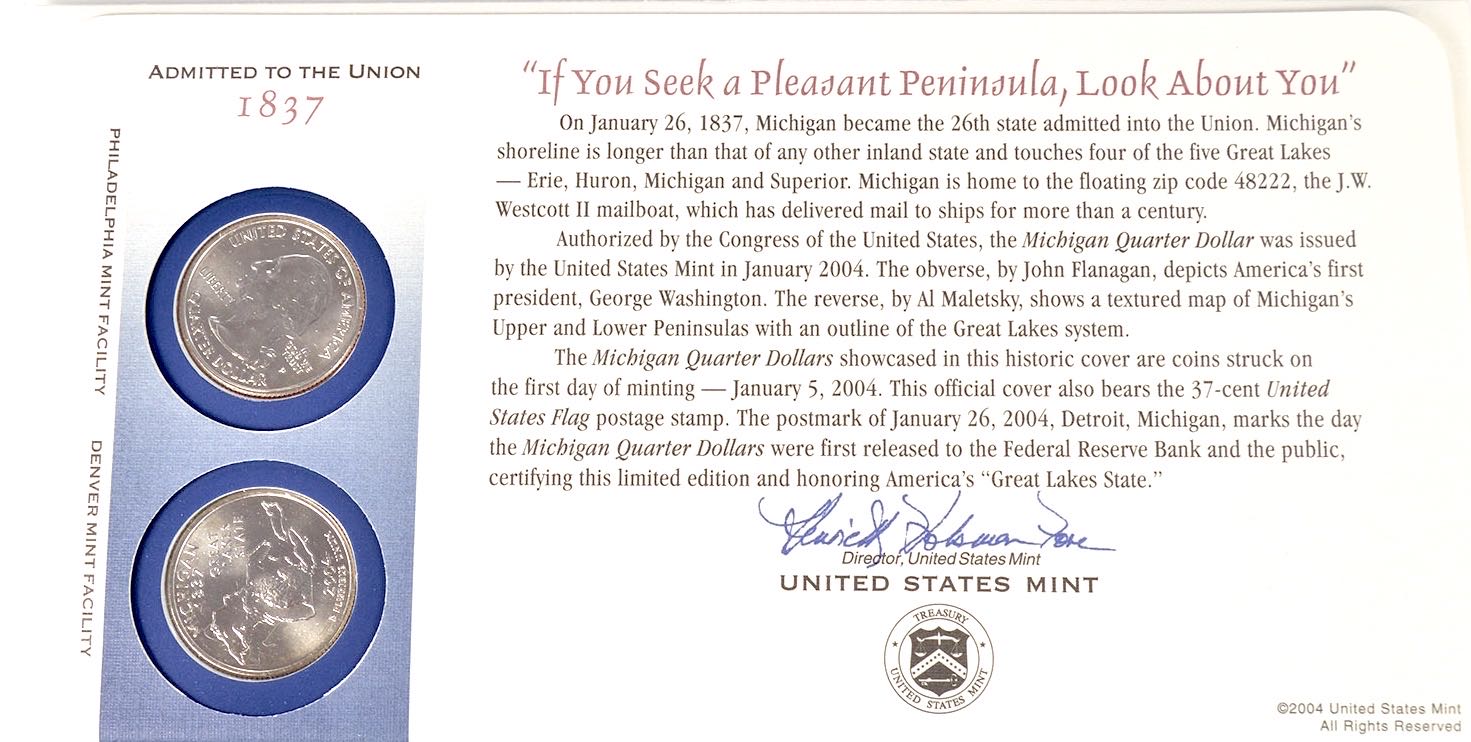 Michigan State Quarter First Day Commemorative Coin Cover  coin collectible - Main Image 2