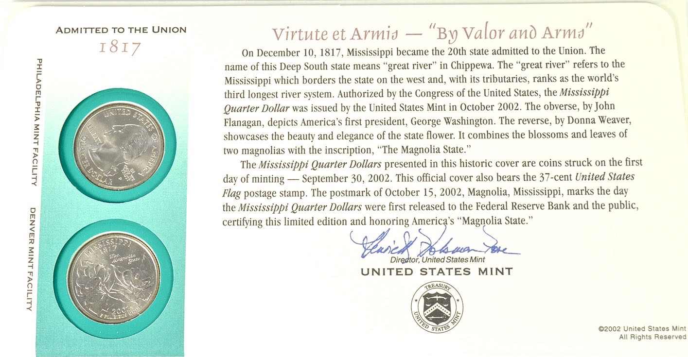 Mississippi State Quarter First Day Commemorative Coin Cover  coin collectible - Main Image 2