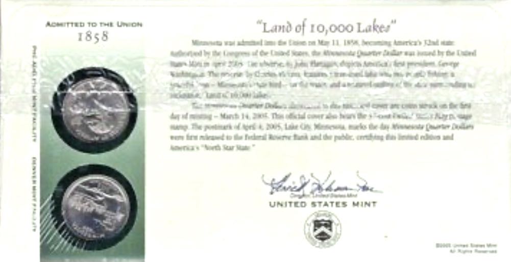 Minnesota State Quarter First Day Commemorative Coin Cover  coin collectible - Main Image 2
