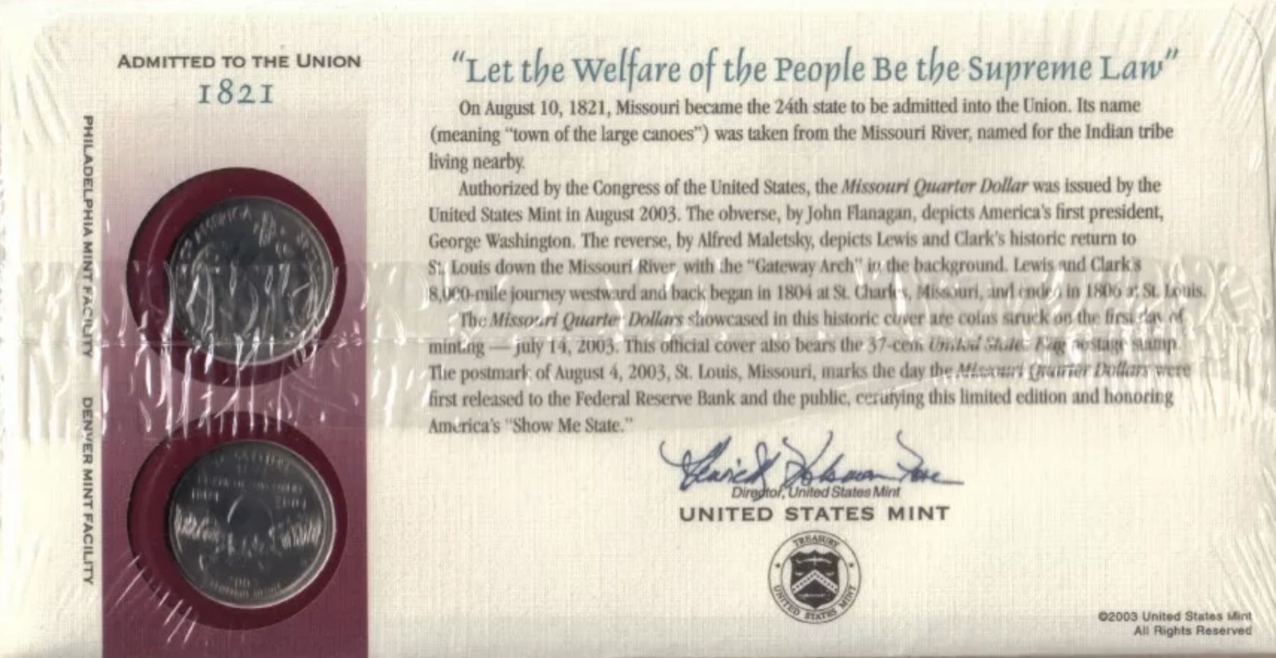 Missouri State Quarter First Day Commemorative Coin Cover  coin collectible - Main Image 2