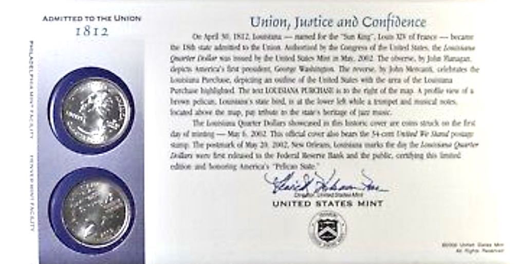 Louisiana State Quarter First Day Commemorative Coin Cover  coin collectible - Main Image 2