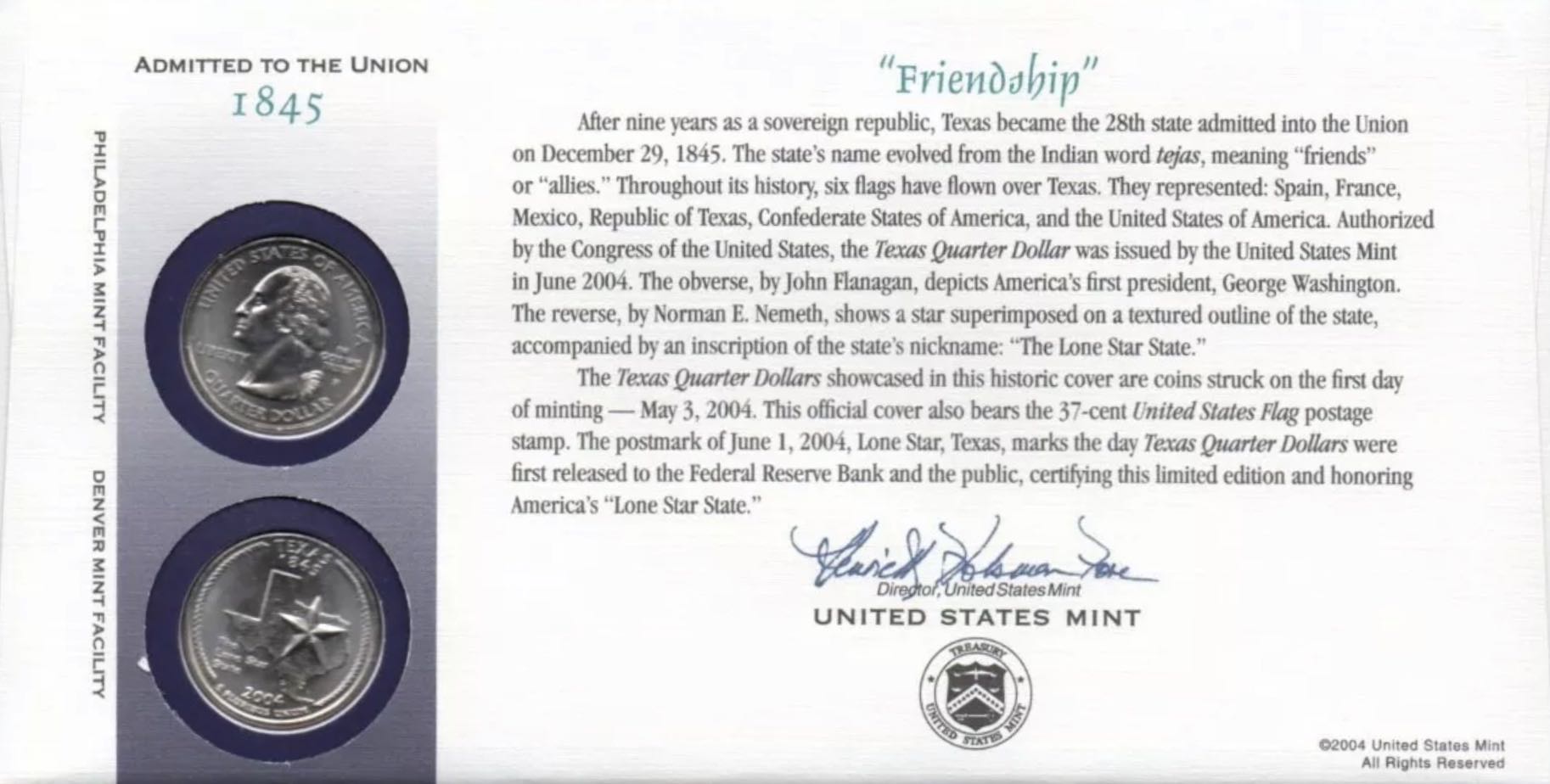 Texas State Quarter First Day Commemorative Coin Cover  coin collectible - Main Image 2