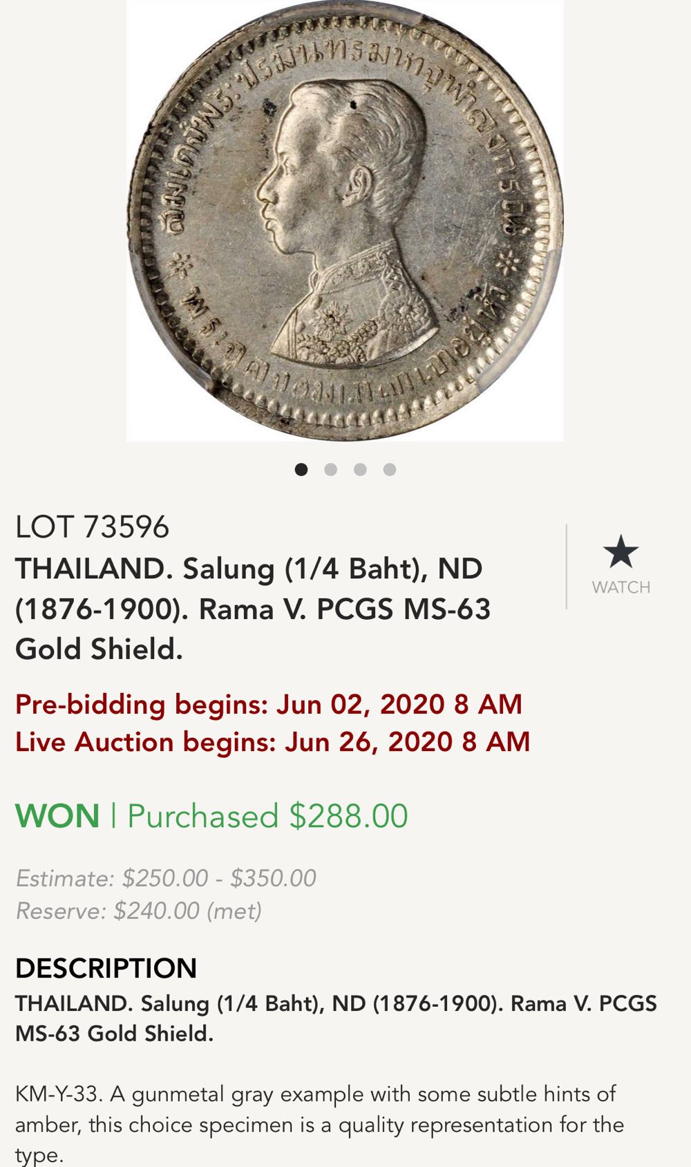 Thailand Rama V Salung  coin collectible - Main Image 3