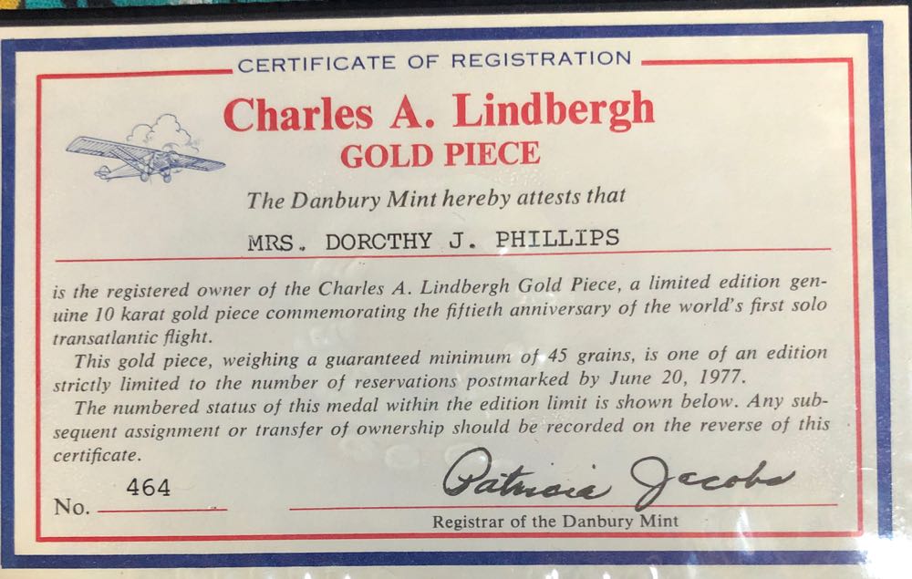 Charles A. Lindbergh Gold Piece  coin collectible - Main Image 2