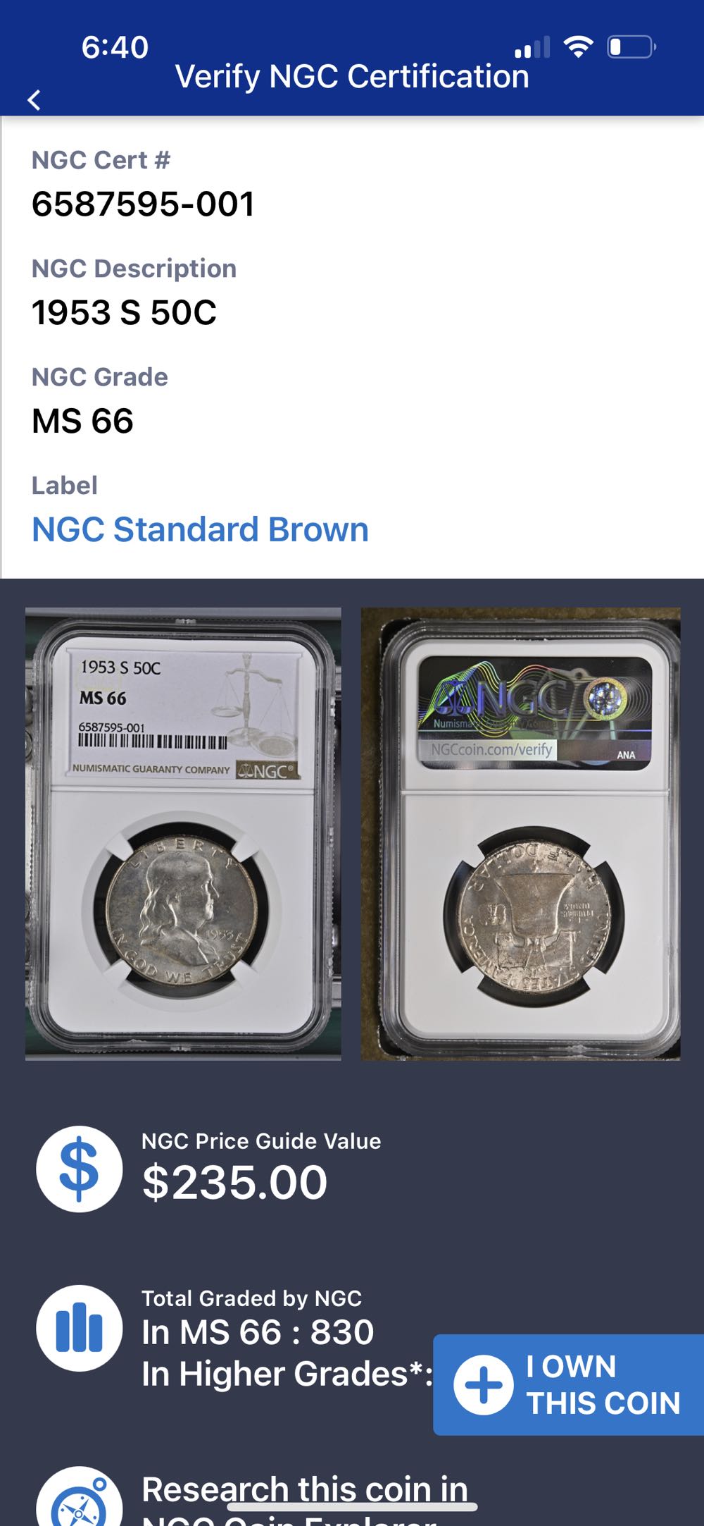 Franklin Half 1953-S  coin collectible - Main Image 3