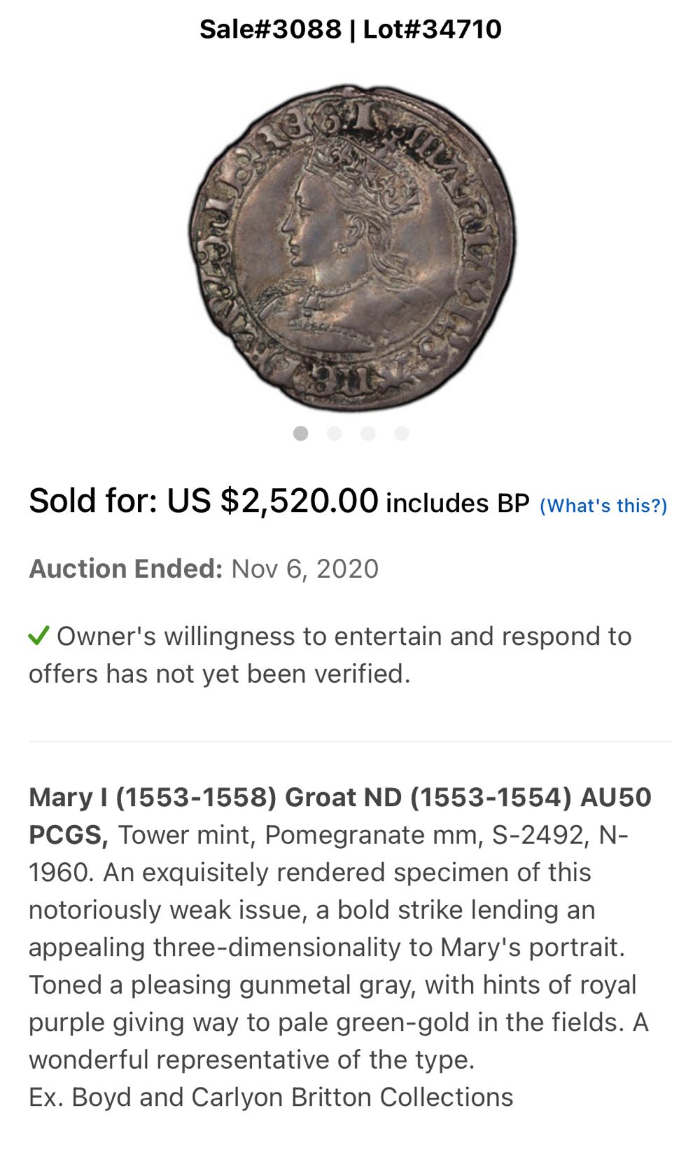 Great Britain Mary I groat  coin collectible - Main Image 3