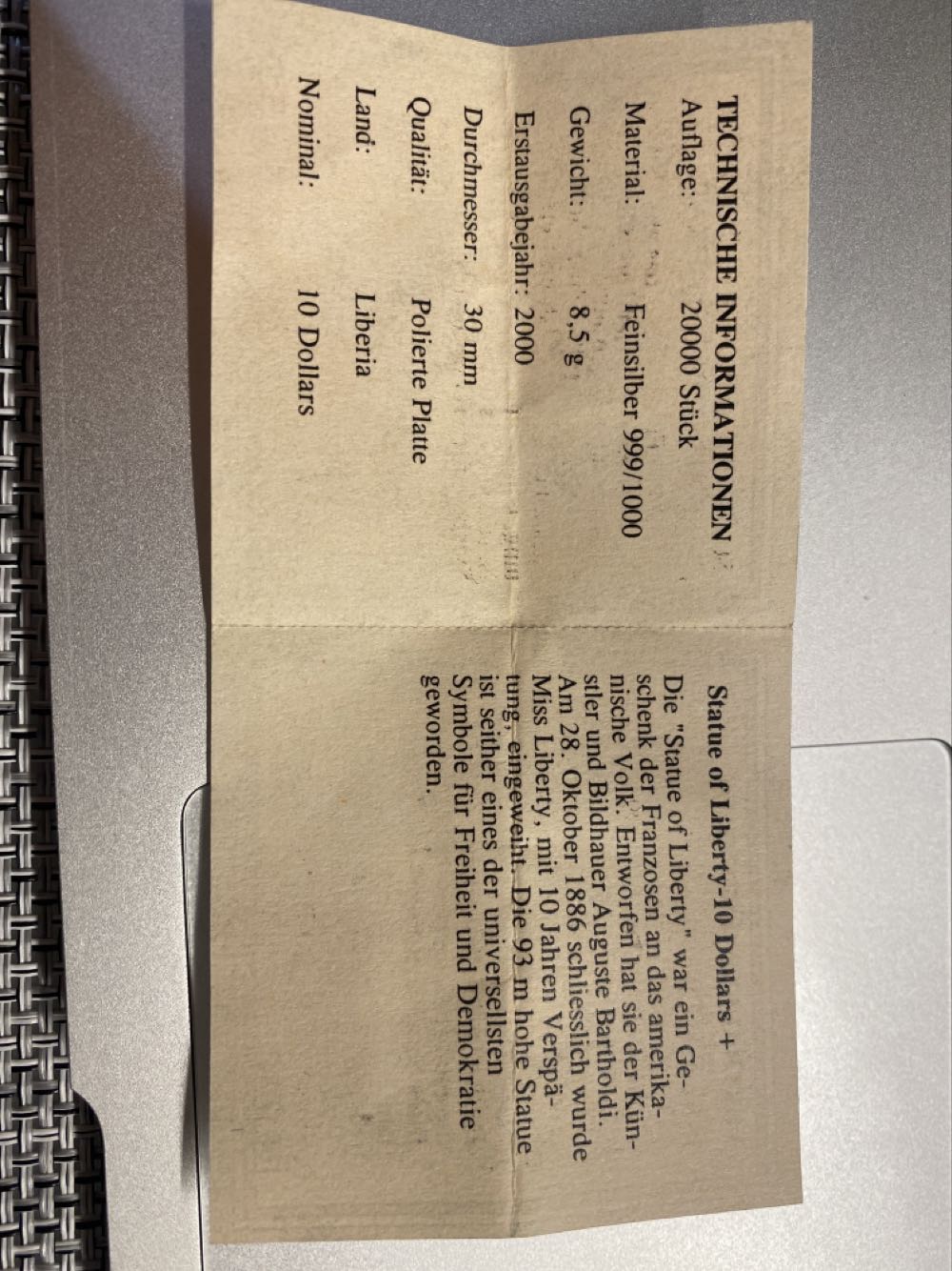 Statue Of liberty 10 Dollars  coin collectible - Main Image 3