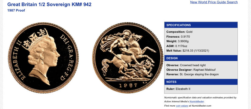 1987 Half Sovereign PF69 Ultra Cameo  coin collectible - Main Image 3