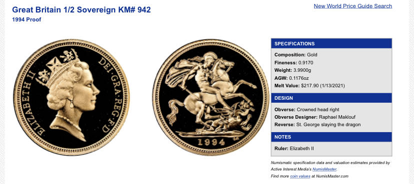 1994 Half Sovereign PF69 Ultra Cameo  coin collectible - Main Image 3