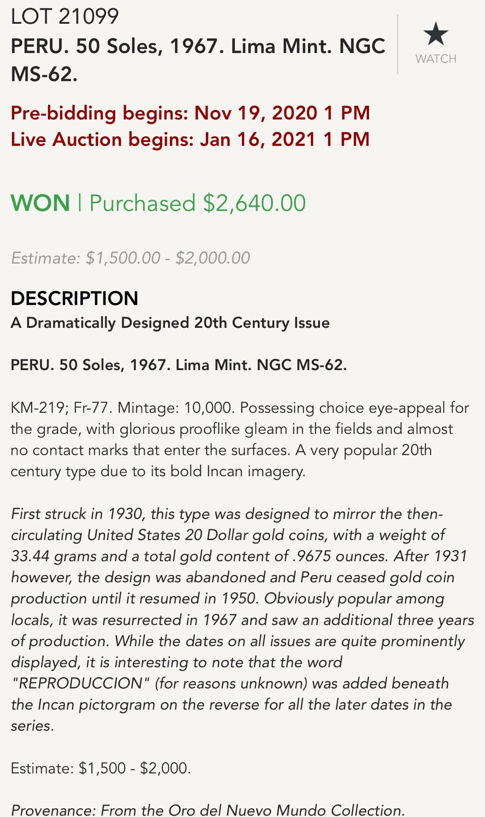 Peru Inca 50 Soles  coin collectible - Main Image 4