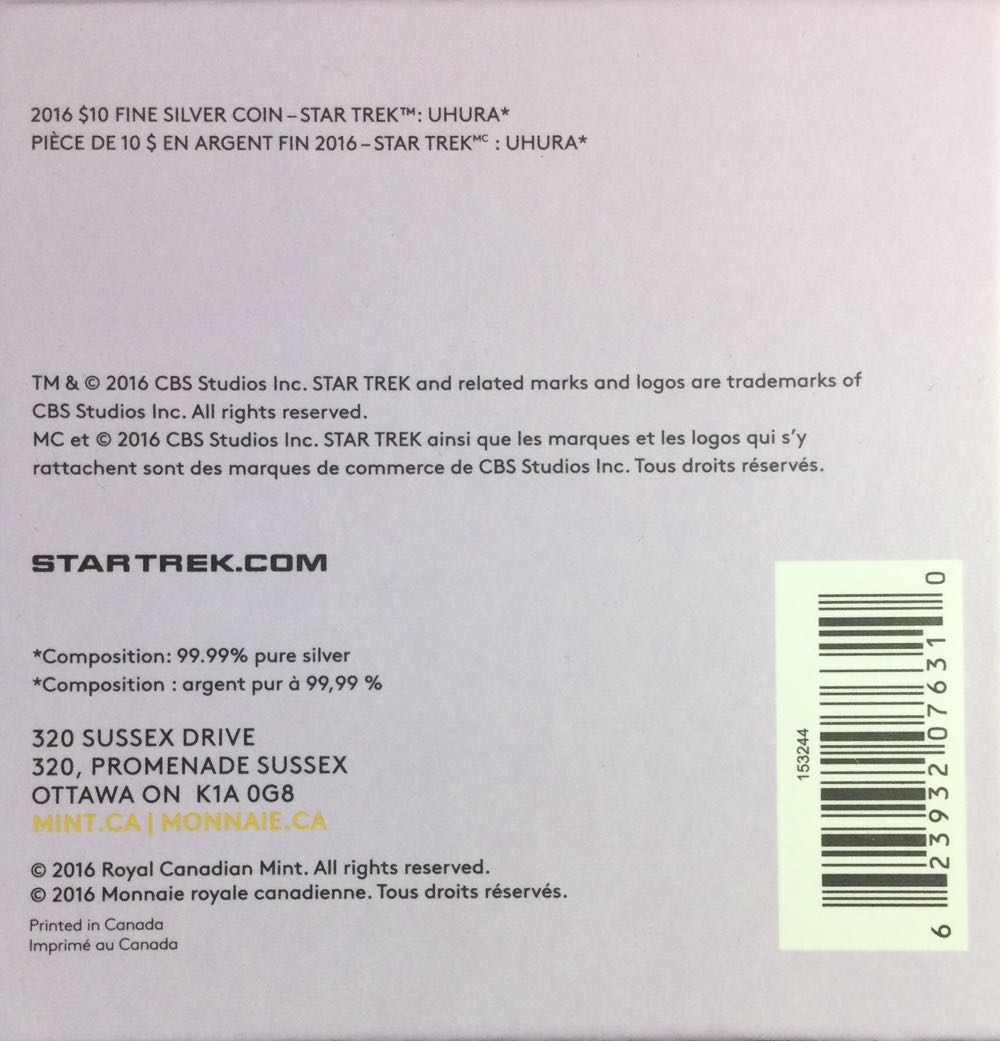 Star Trek TOS Uhura Silver Coin  coin collectible [Barcode 623932076310] - Main Image 3