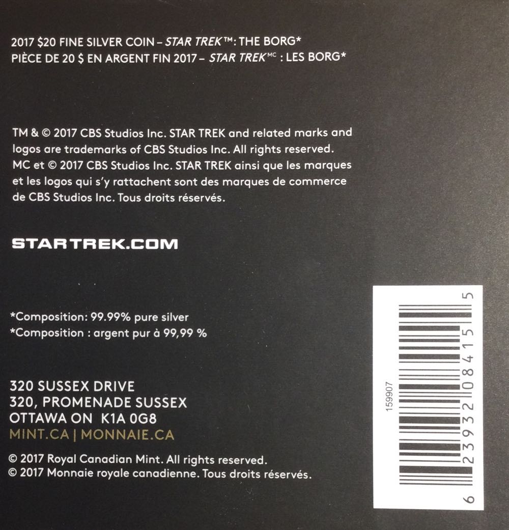 Star Trek TNG The Borg Pure Silver Coin  coin collectible [Barcode 623932084155] - Main Image 3