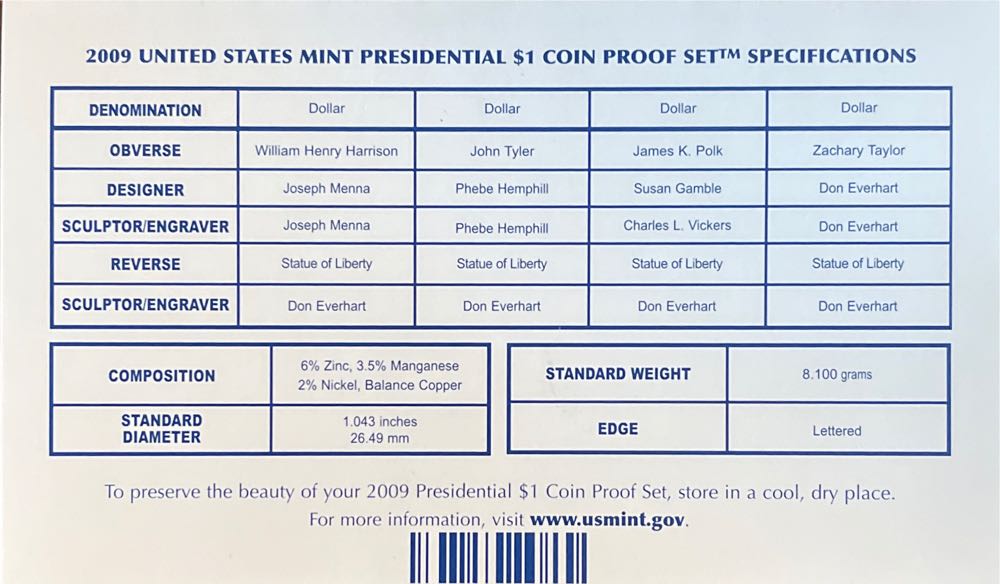 2009 Presidential $1 Proof Set  coin collectible [Barcode 704785058781] - Main Image 4
