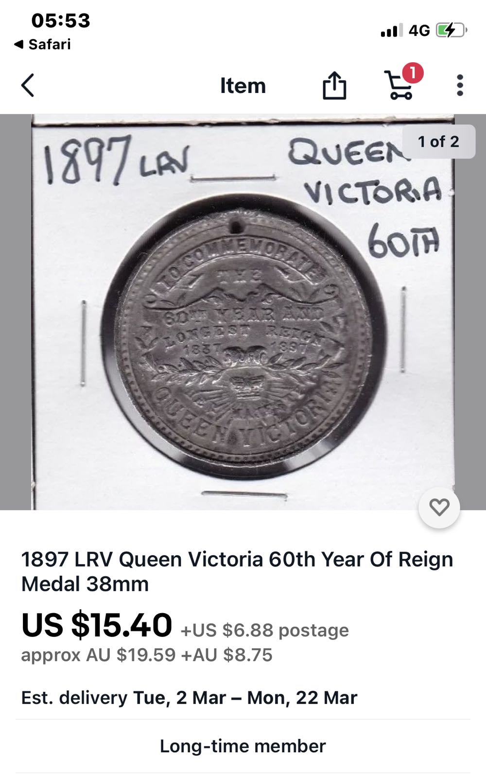 1897 Queen Victoria 60 Years Long Reign Medal  coin collectible - Main Image 3