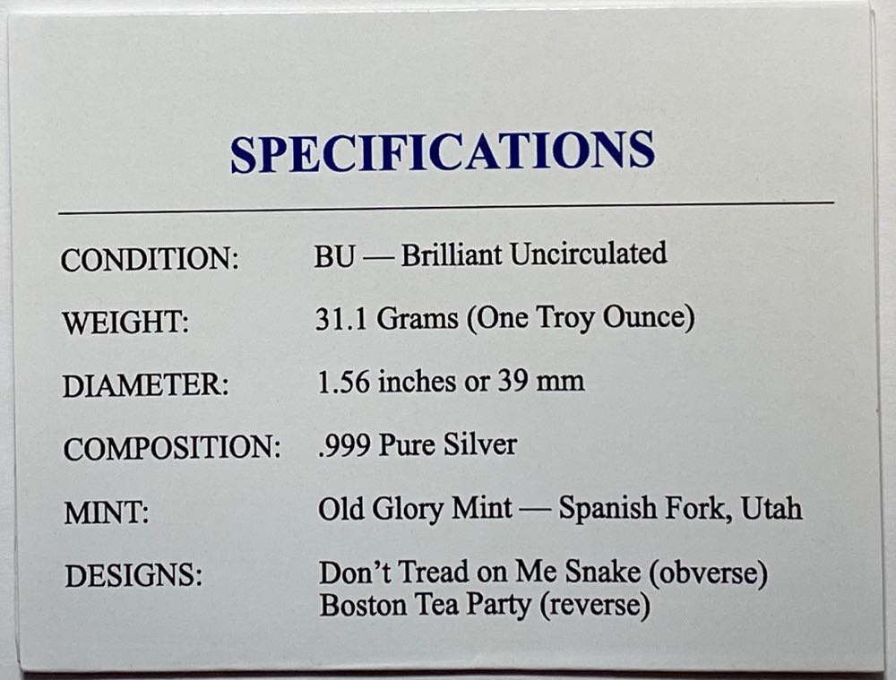 OGM - Don’t Tread on Me / Boston Tea Party  coin collectible - Main Image 3