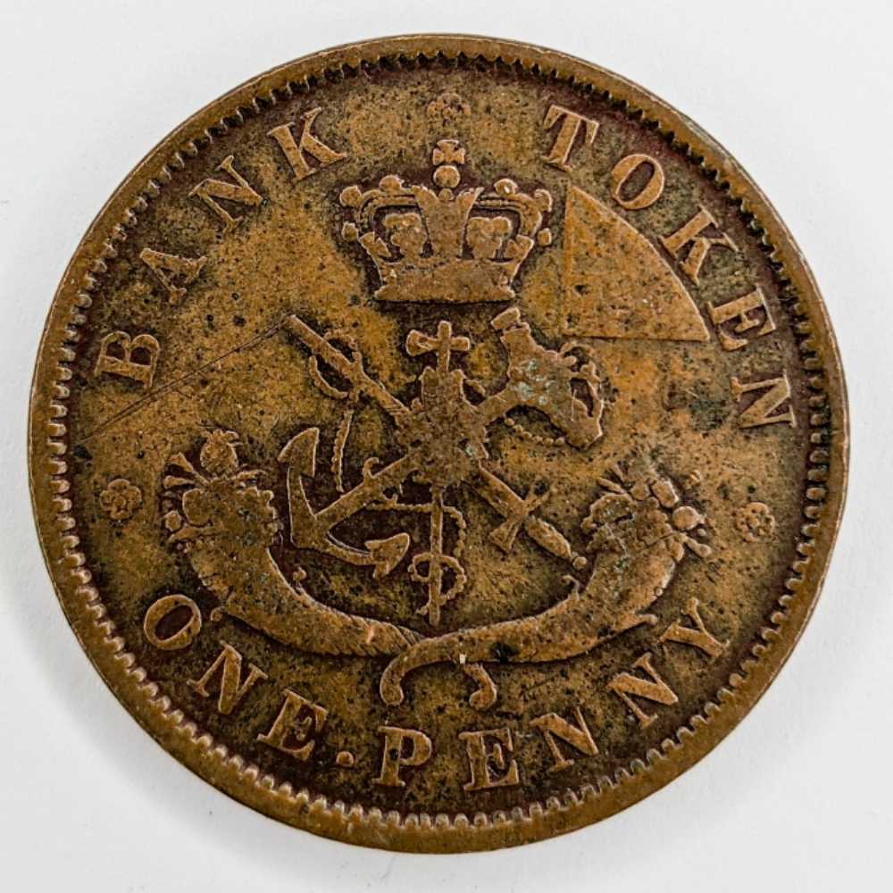 Bank of Upper Canada Bank Token Plain 4 One Penny 1854 coin collectible - Main Image 2