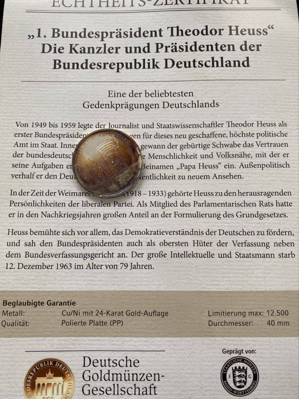 Theodor Heuss  coin collectible - Main Image 3