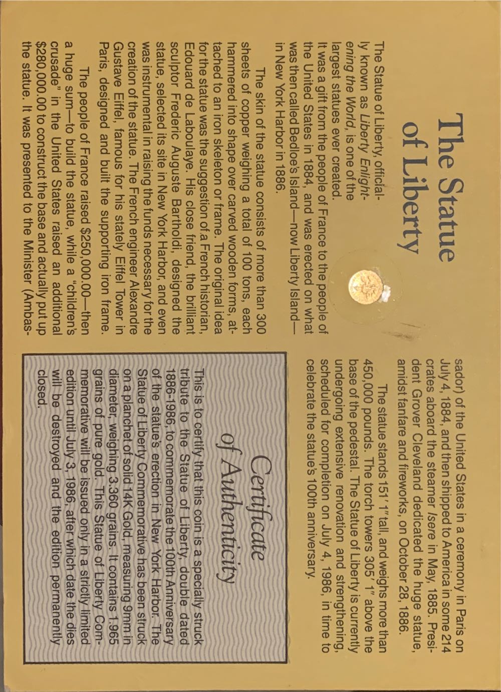 Statue of Liberty Commemorative 1186-1986  coin collectible - Main Image 4