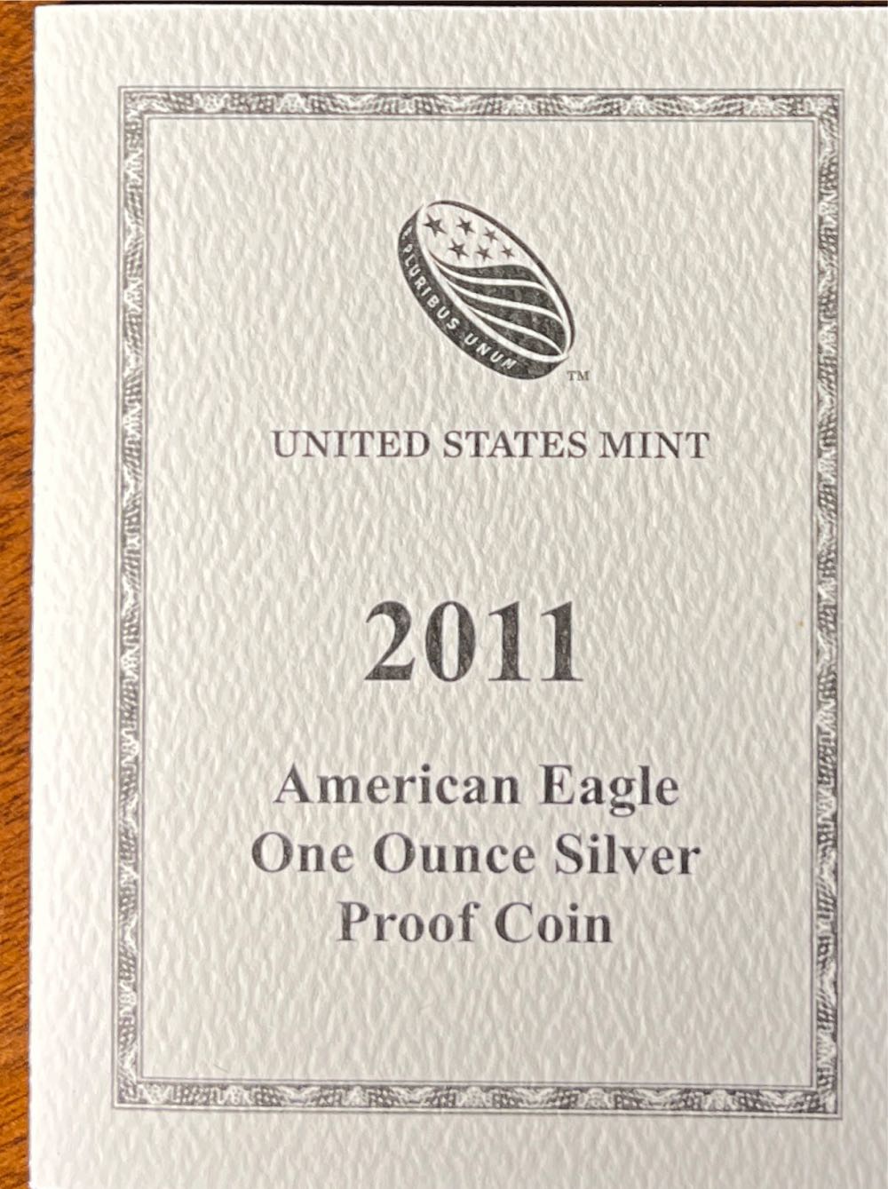 2011 US Mint American Eagle One Ounce Silver Proof  coin collectible [Barcode 704785250277] - Main Image 3