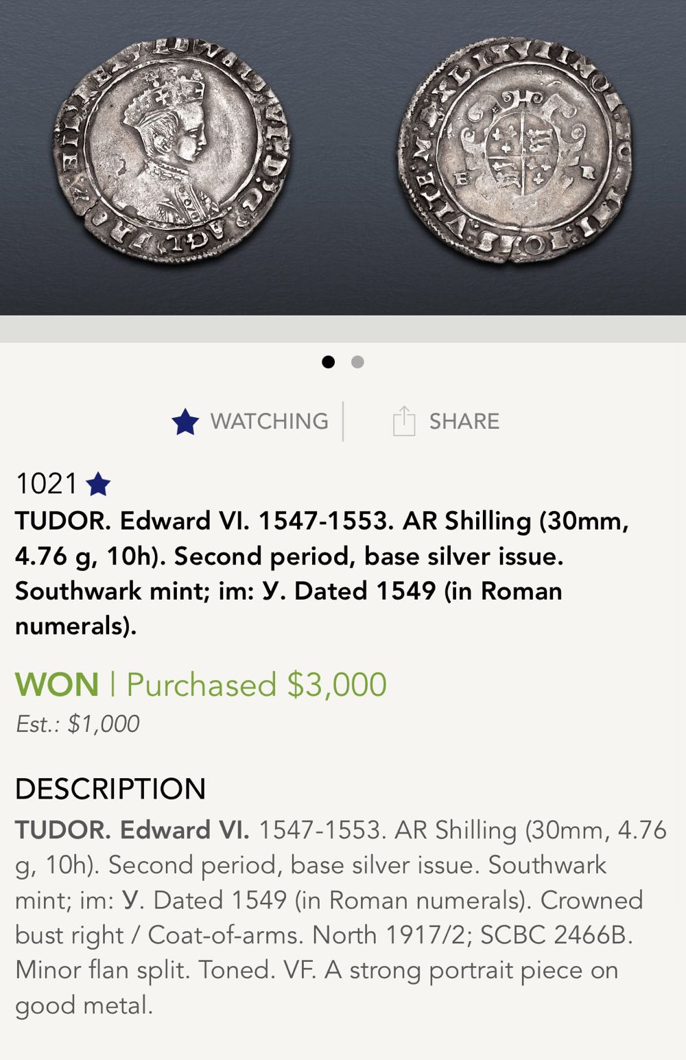 Great Britain Edward VI Shilling  coin collectible - Main Image 3