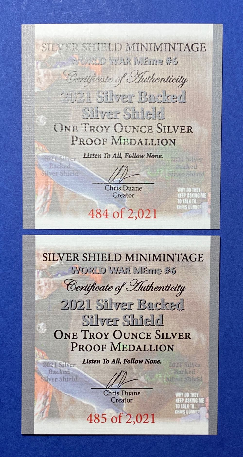 SS - Silver Backed Silver Shield  coin collectible - Main Image 2