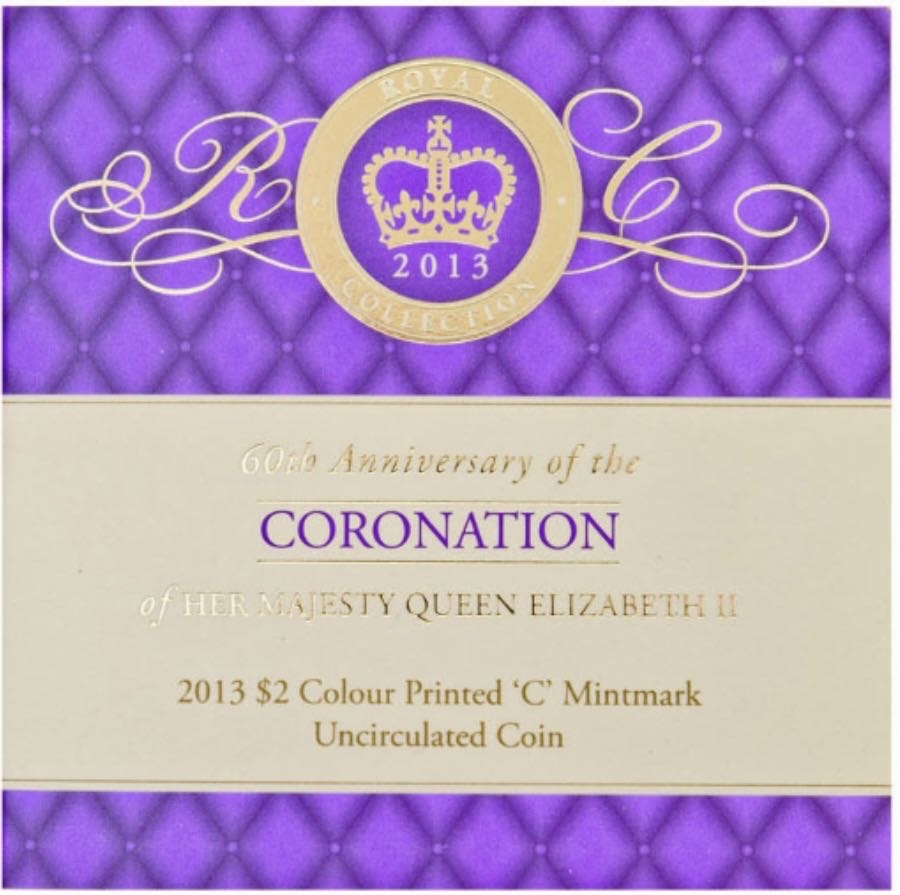 $2 (2013) Coloured 60th Anniversary Coronation Coin “c” Mintmark in Unc RAM Folder  coin collectible - Main Image 4