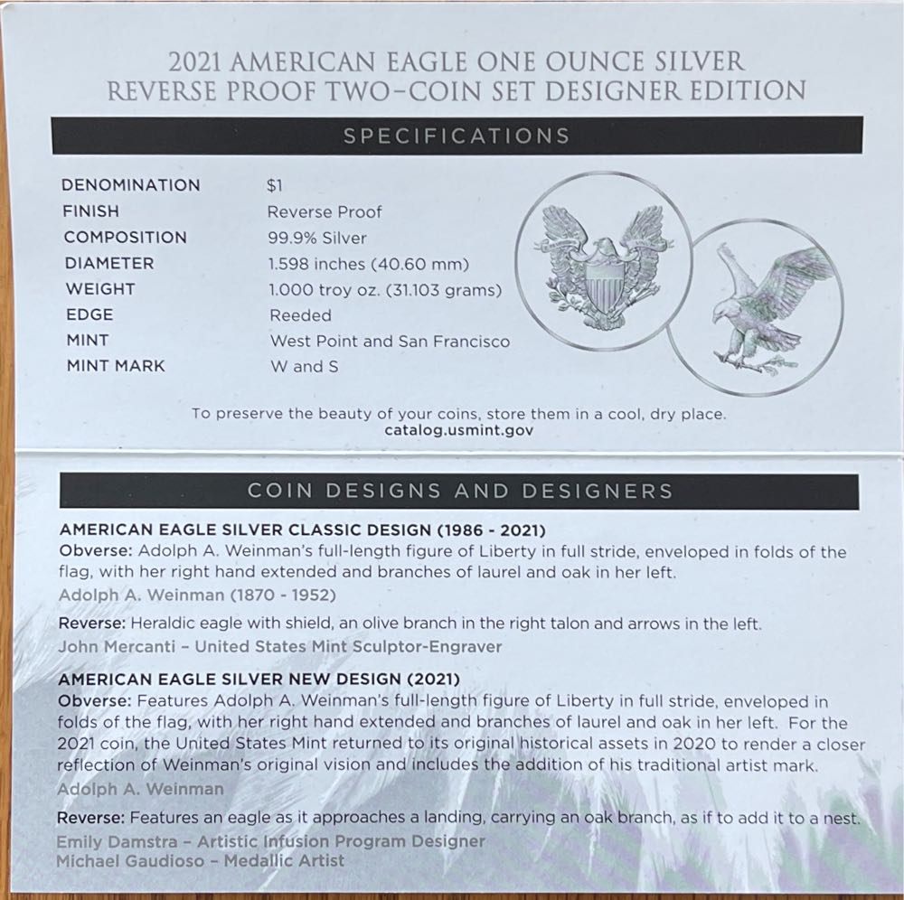 2021 American Eagle Silver Reverse PROOF 2 Coin Set Designer Edition  coin collectible [Barcode 704786260565] - Main Image 4
