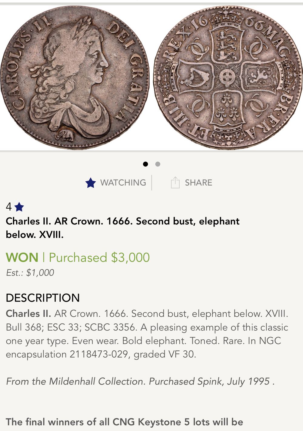 Great Britain Charles II Crown  coin collectible - Main Image 3