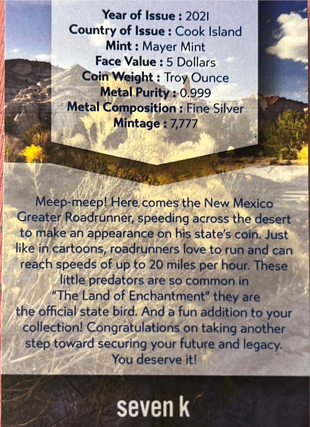 New Mexico - Greater Roadrunner  coin collectible - Main Image 4