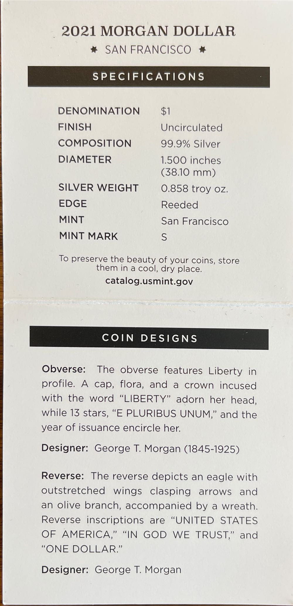 Morgan 2021-S US MINT Silver Dollar 21XF  coin collectible [Barcode 704786260503] - Main Image 4