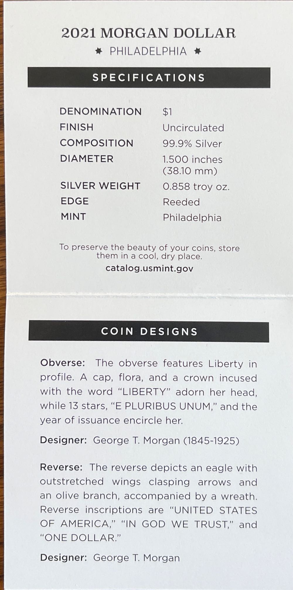 2021 P Morgan S$1 - Uncirculated  coin collectible [Barcode 704786260497] - Main Image 4