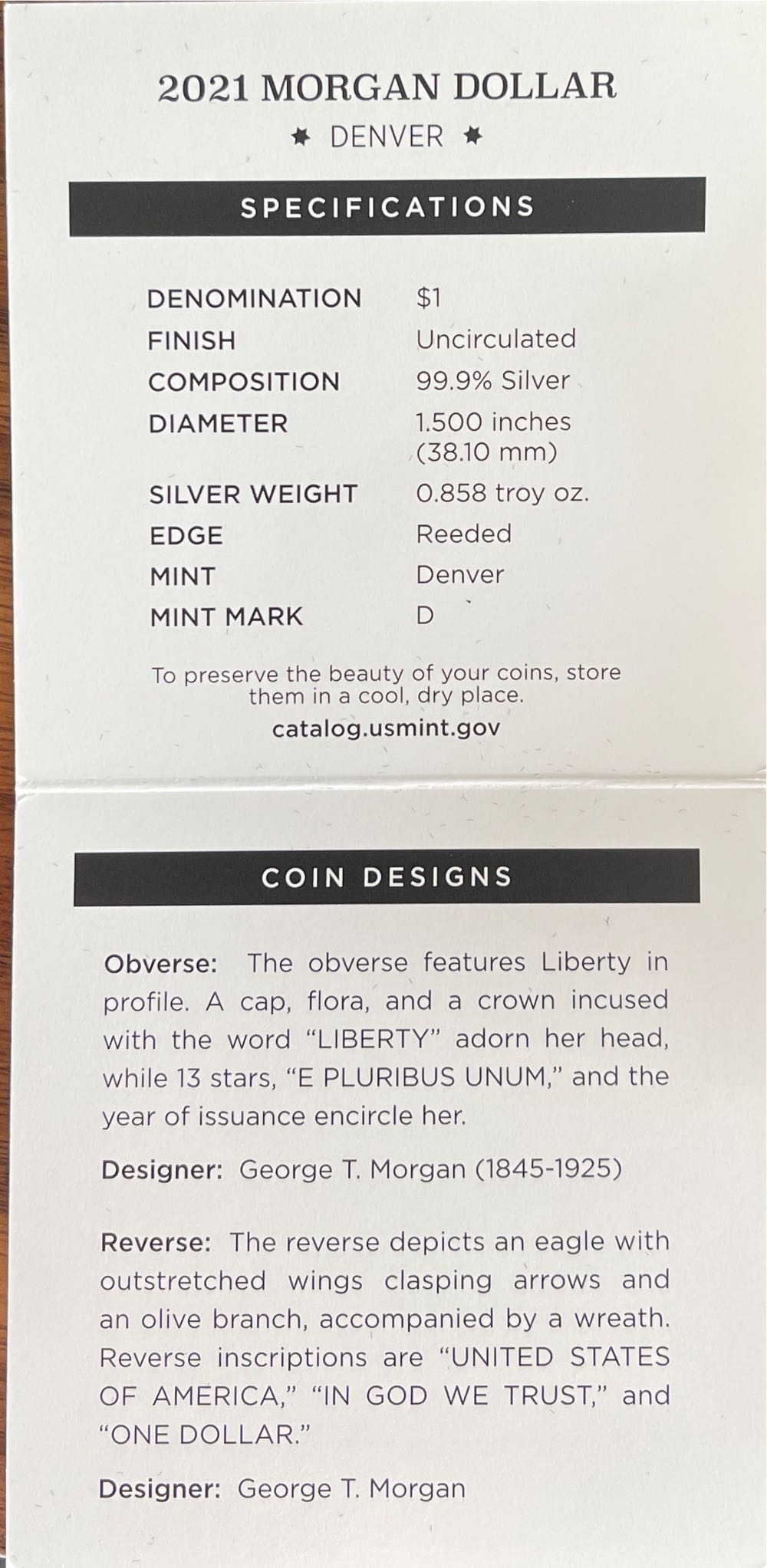 Morgan 2021-D US Mint Silver Dollar 21XG  coin collectible [Barcode 704786260510] - Main Image 4