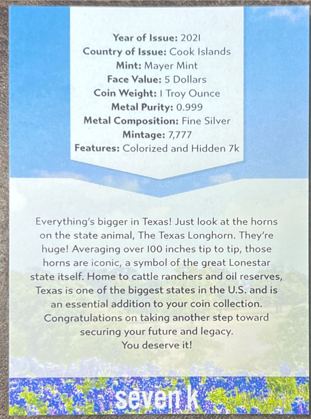 Texas-Longhorn  coin collectible - Main Image 4