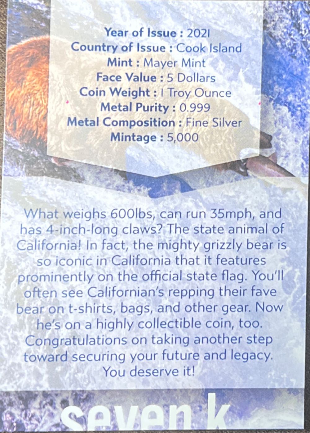 California-Grizzly Bear  coin collectible - Main Image 4