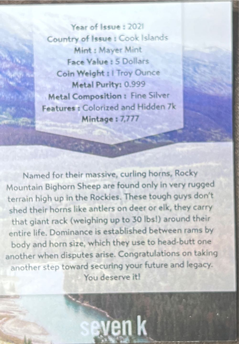 Colorado-Rocky Mountain Bighorn Sheep  coin collectible - Main Image 4