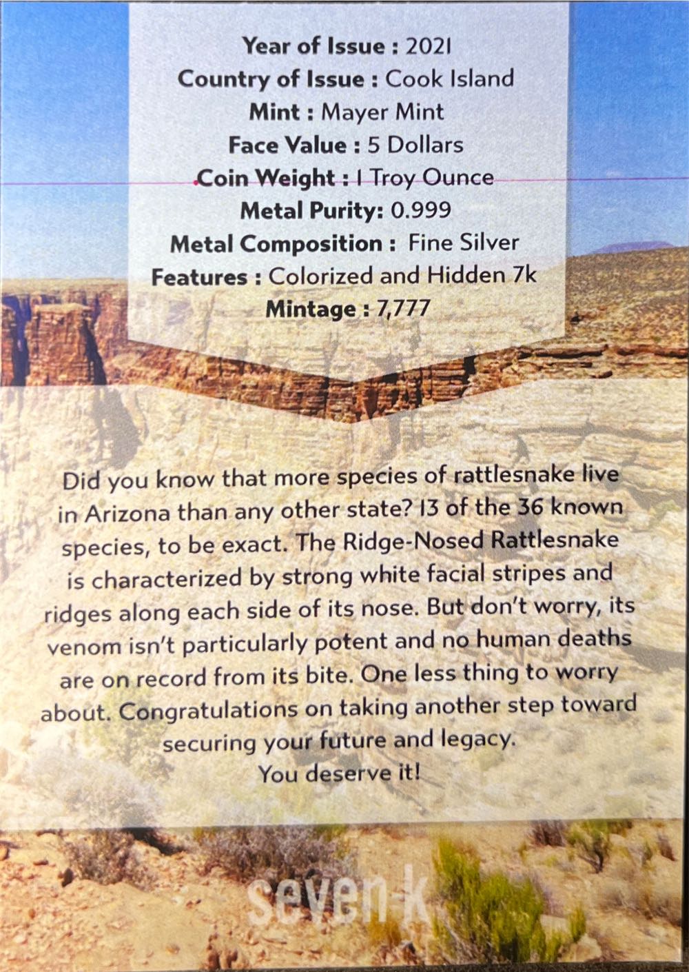 Arizona-Ridge-Nosed Rattlesnake  coin collectible - Main Image 4