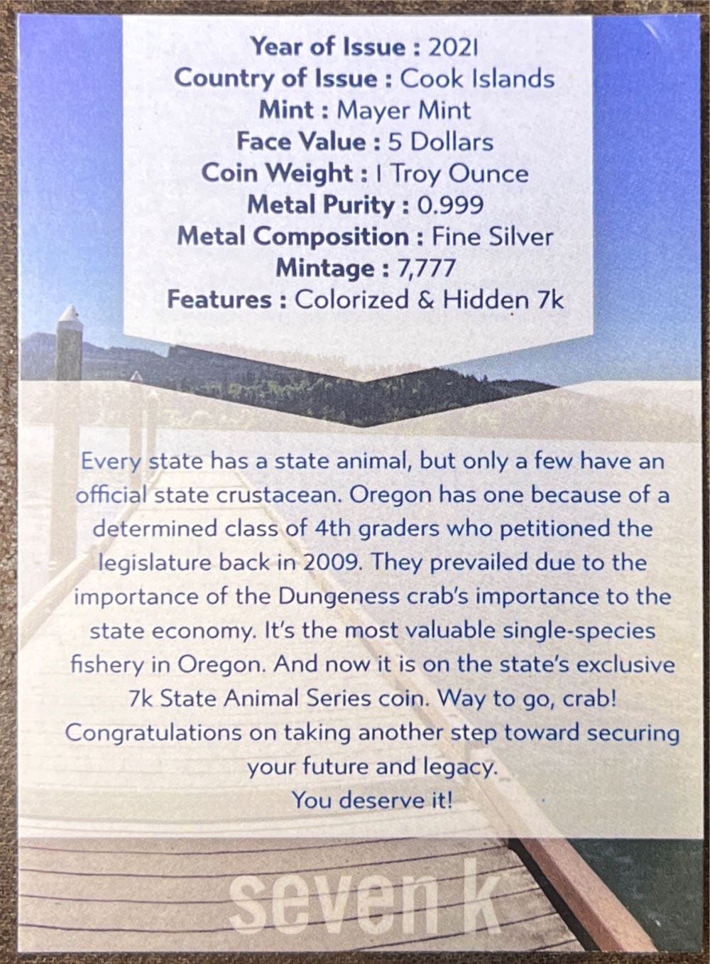 Oregon-Dungeness Crab  coin collectible - Main Image 4