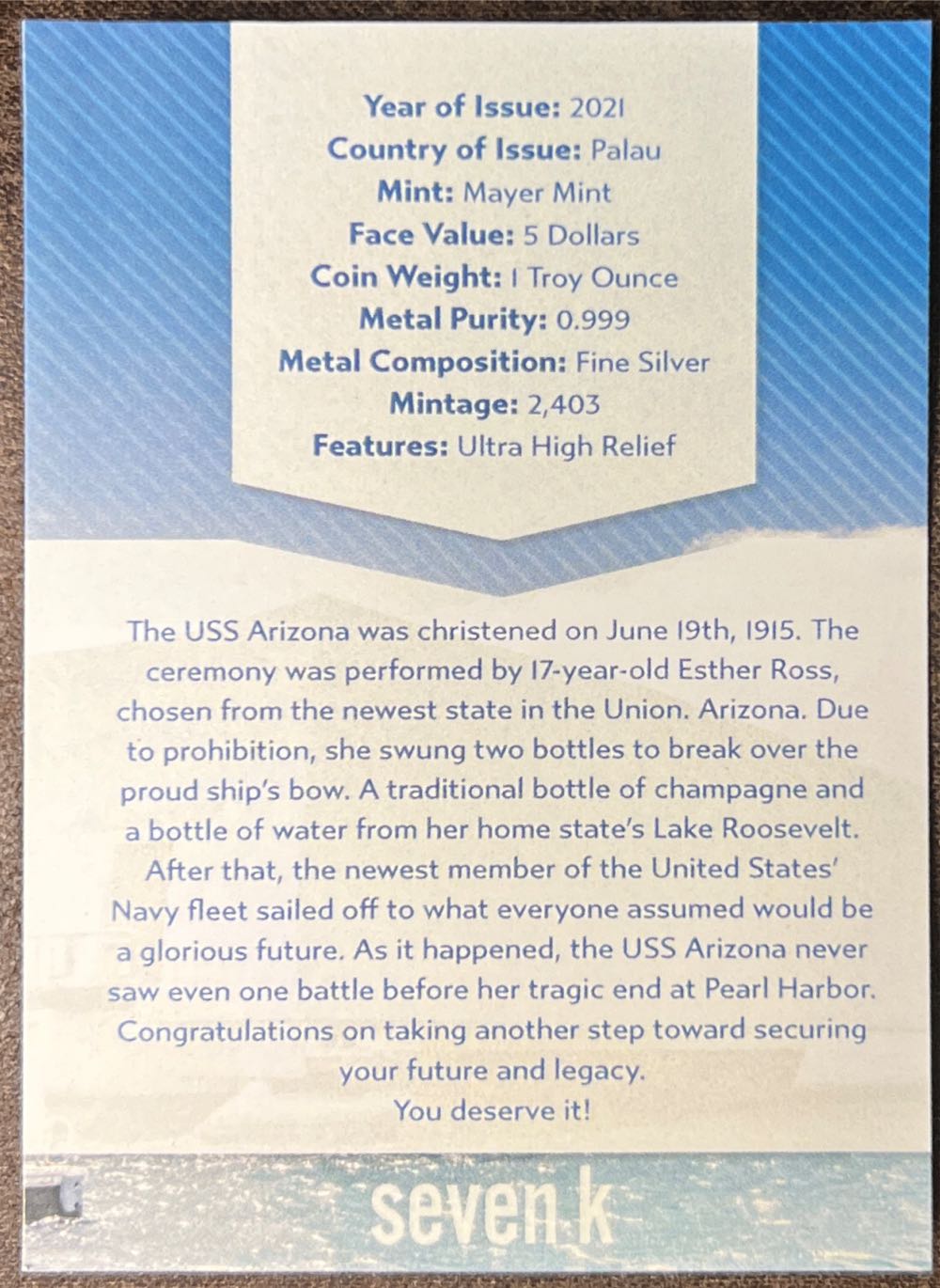 USS Arizona 80th Anniversary  coin collectible - Main Image 4