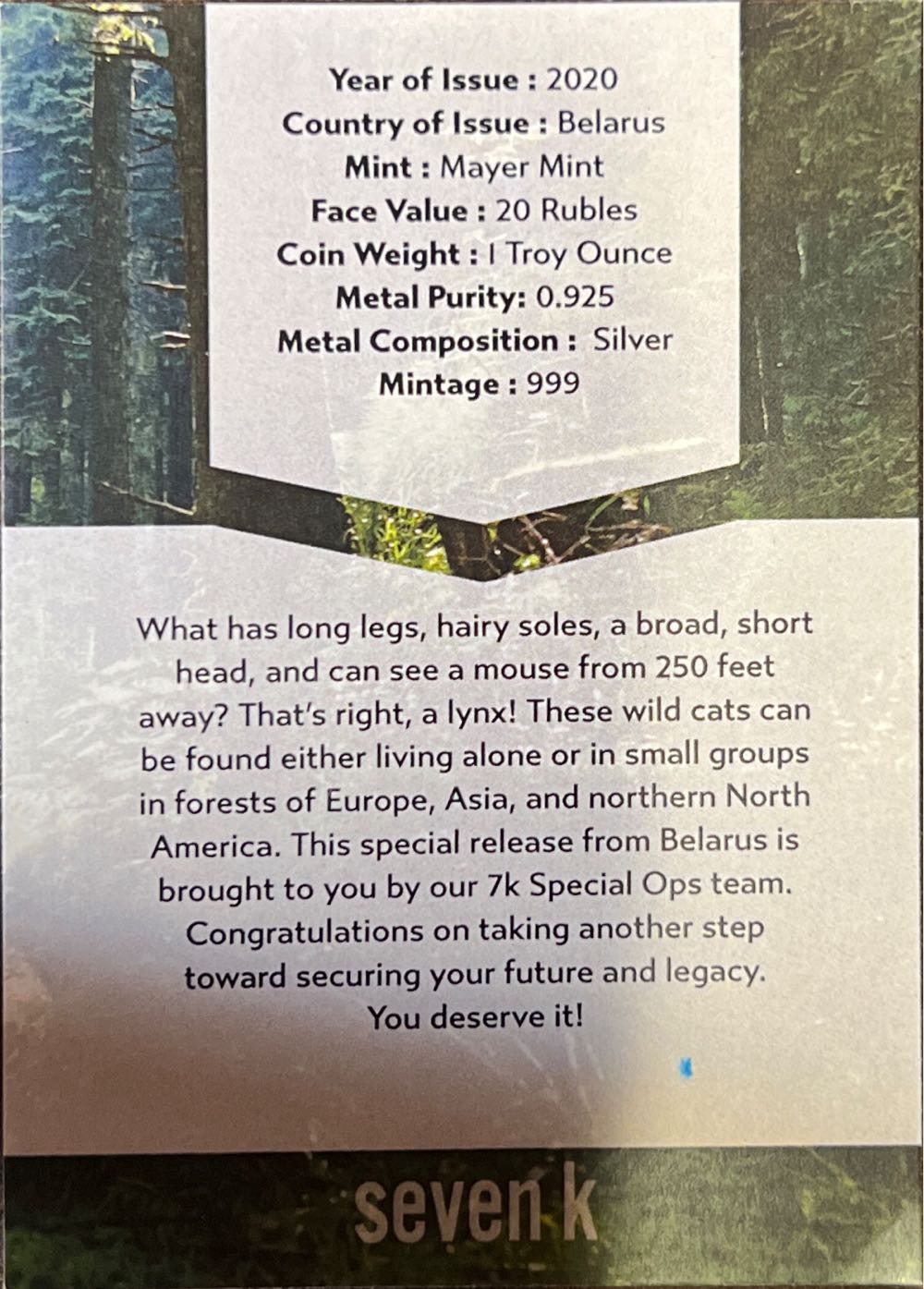 Sanctuary “Sinsha” Lynx  coin collectible - Main Image 4